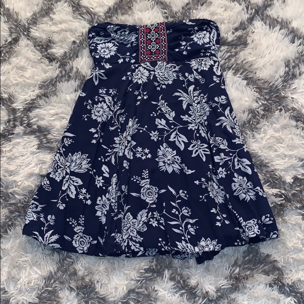 Floral navy blue with white flowers tube dress
